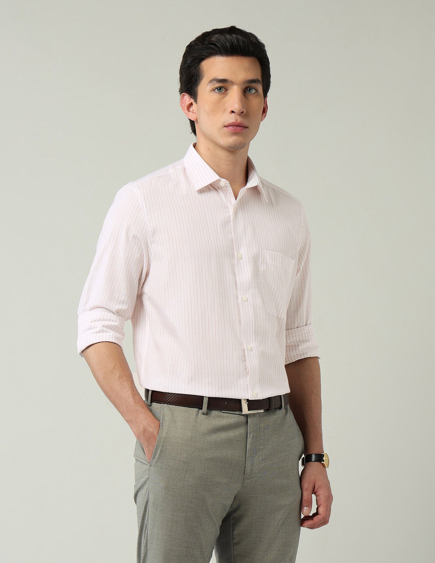 Wardrobe-Coded Regular Fit Vertical Striped Shirt