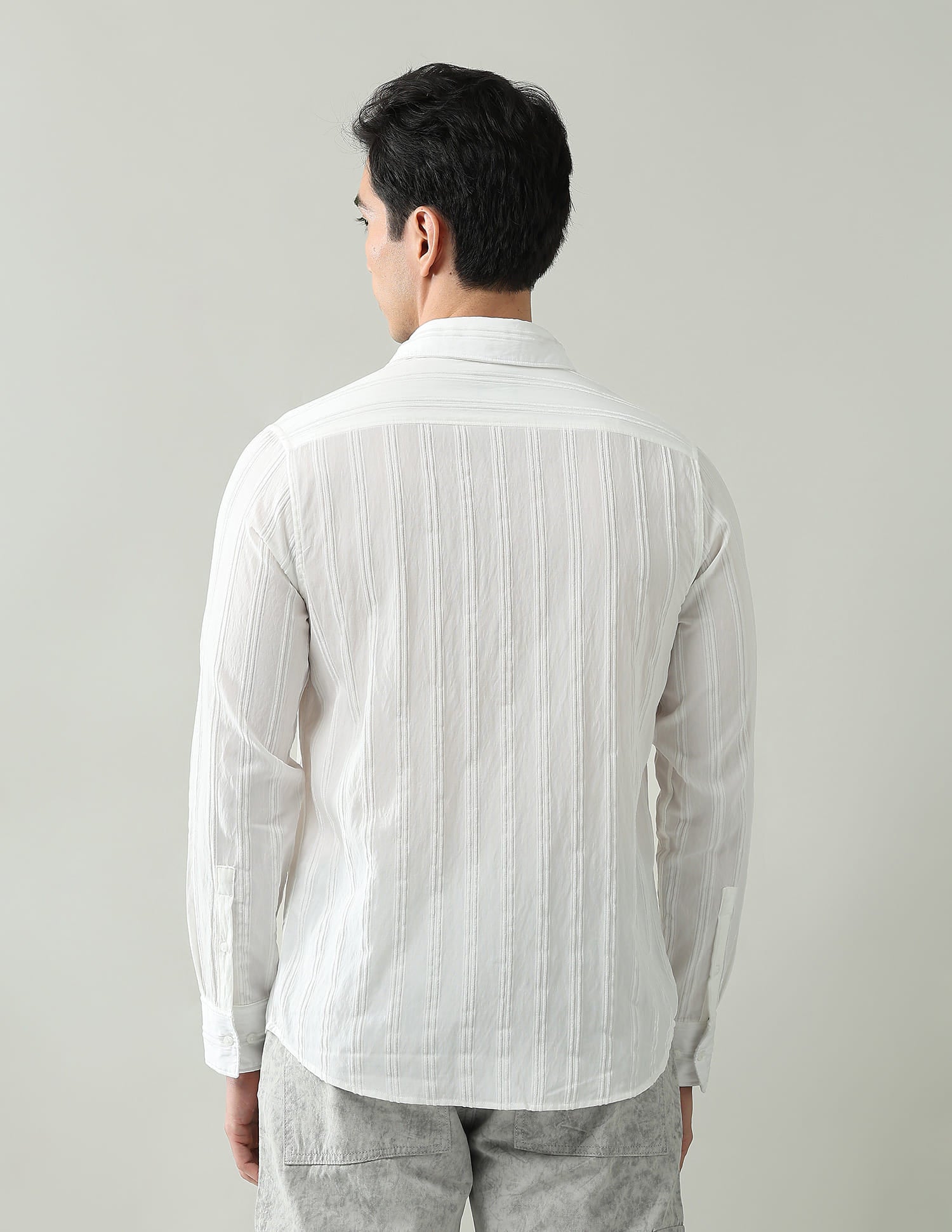 Noir Luxe Vertical Striped Slim Fit Dobby Weave Shirt