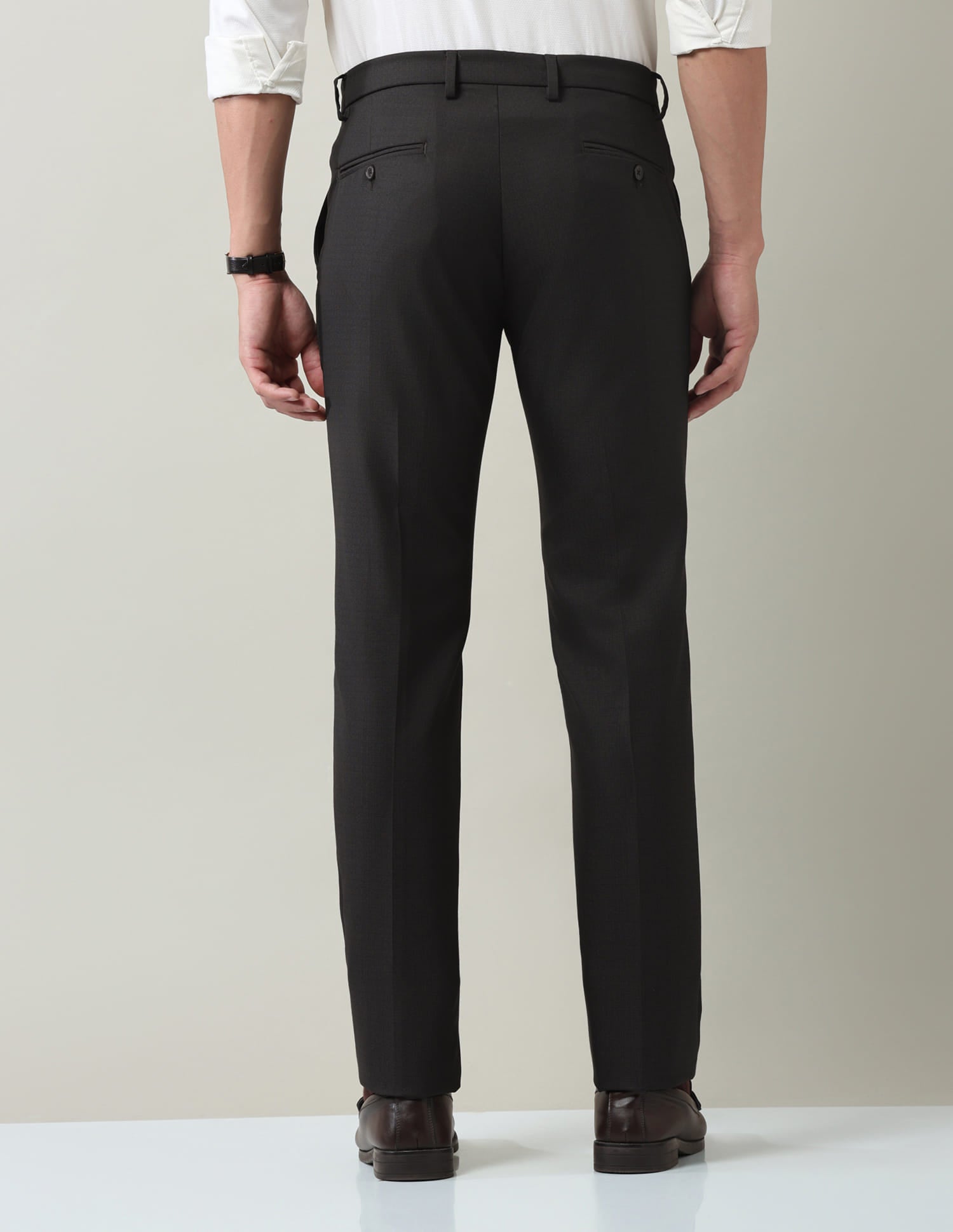 Work Essentials Solid Slim Fit Dobby Trousers