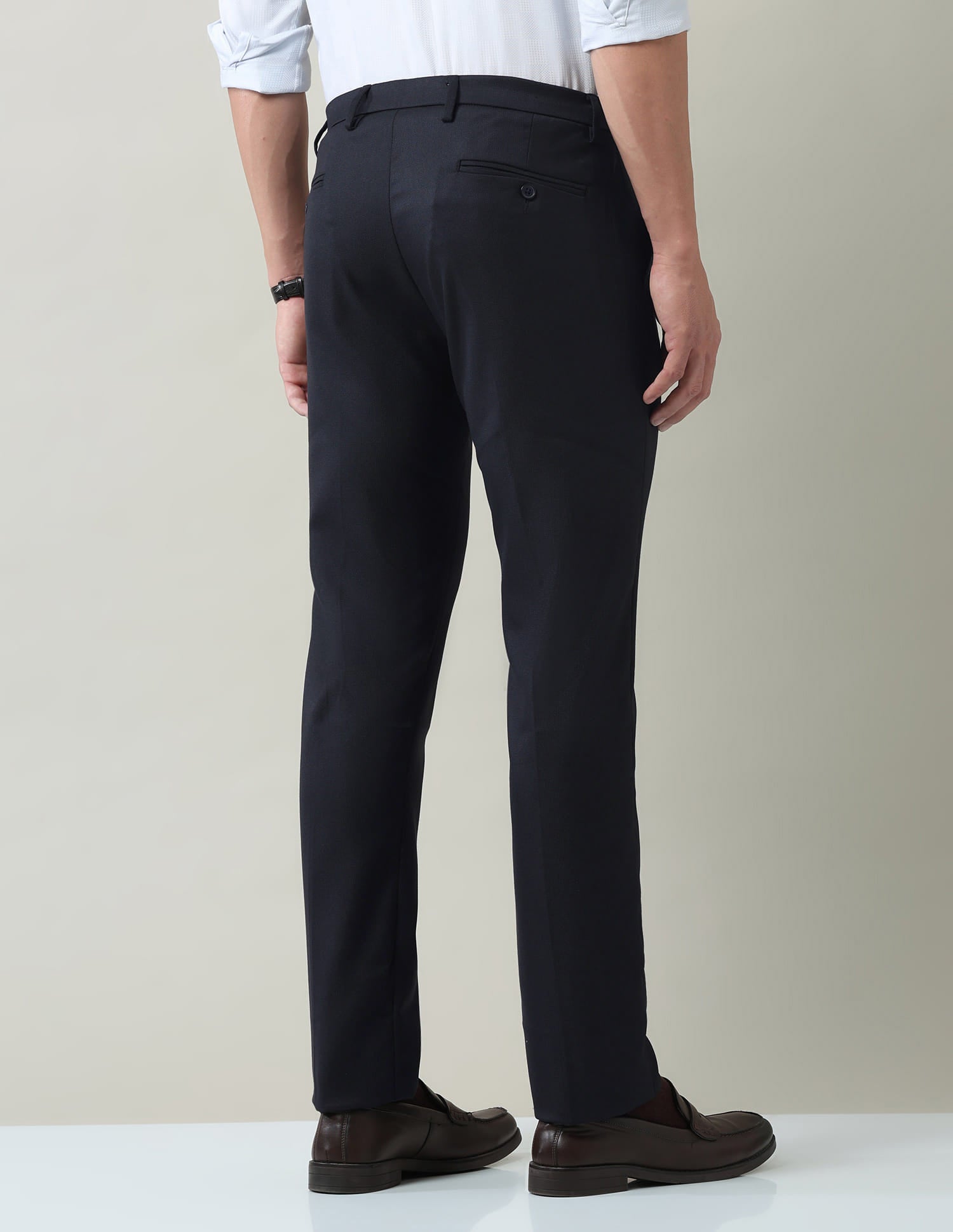 Solid Regular Fit Dobby Trousers