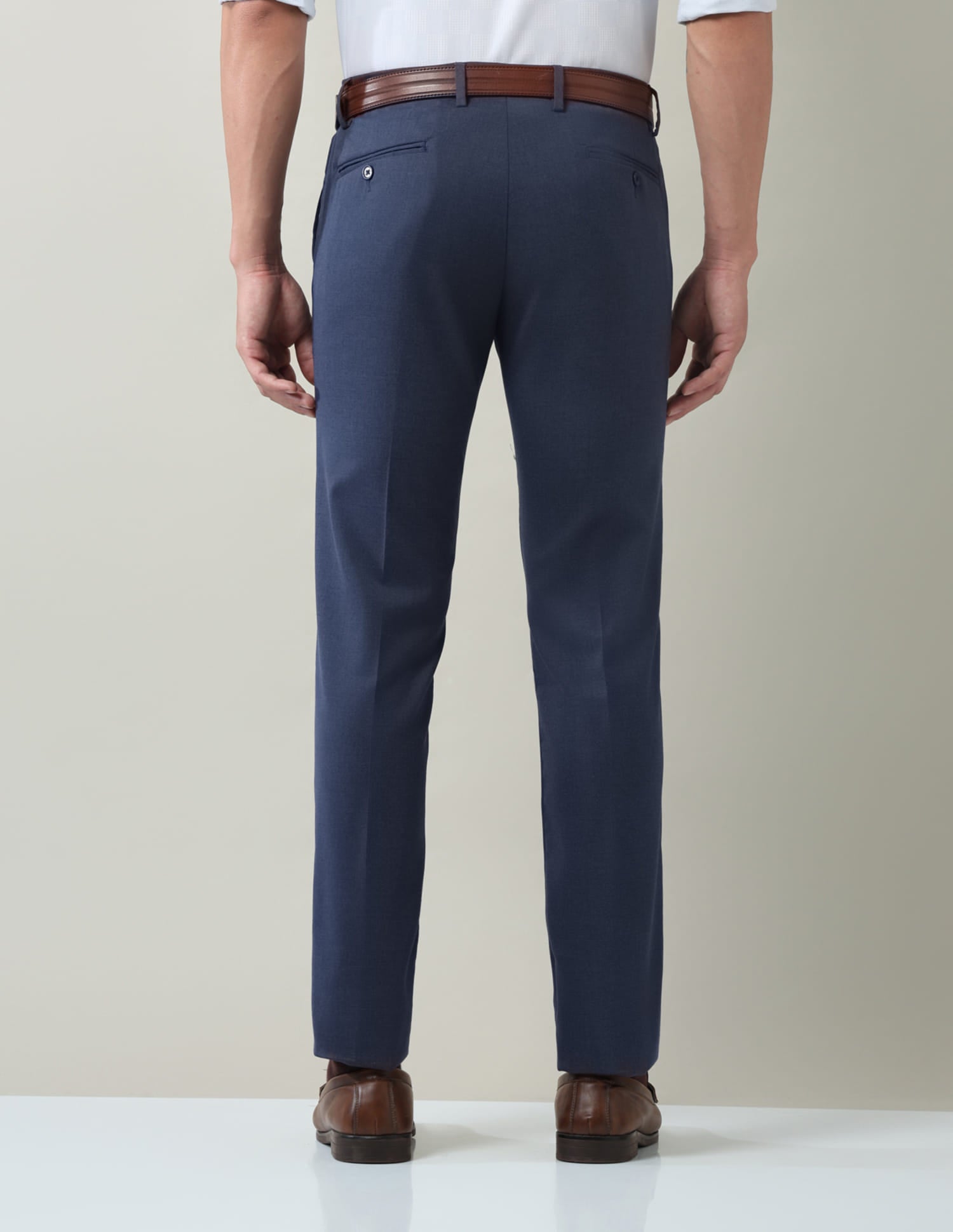 Solid Regular Fit Dobby Trousers