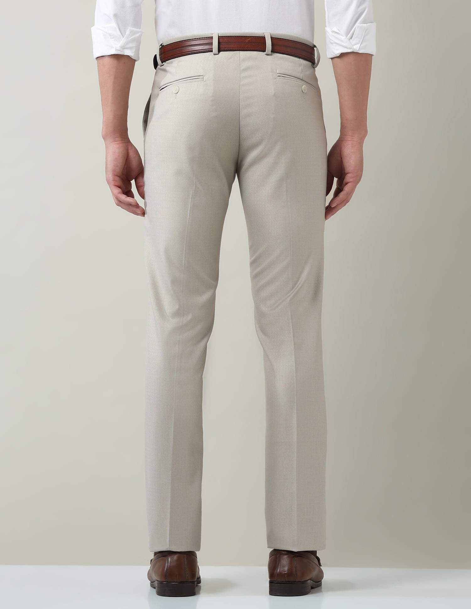 Work Essentials Solid Slim Fit Dobby Trousers