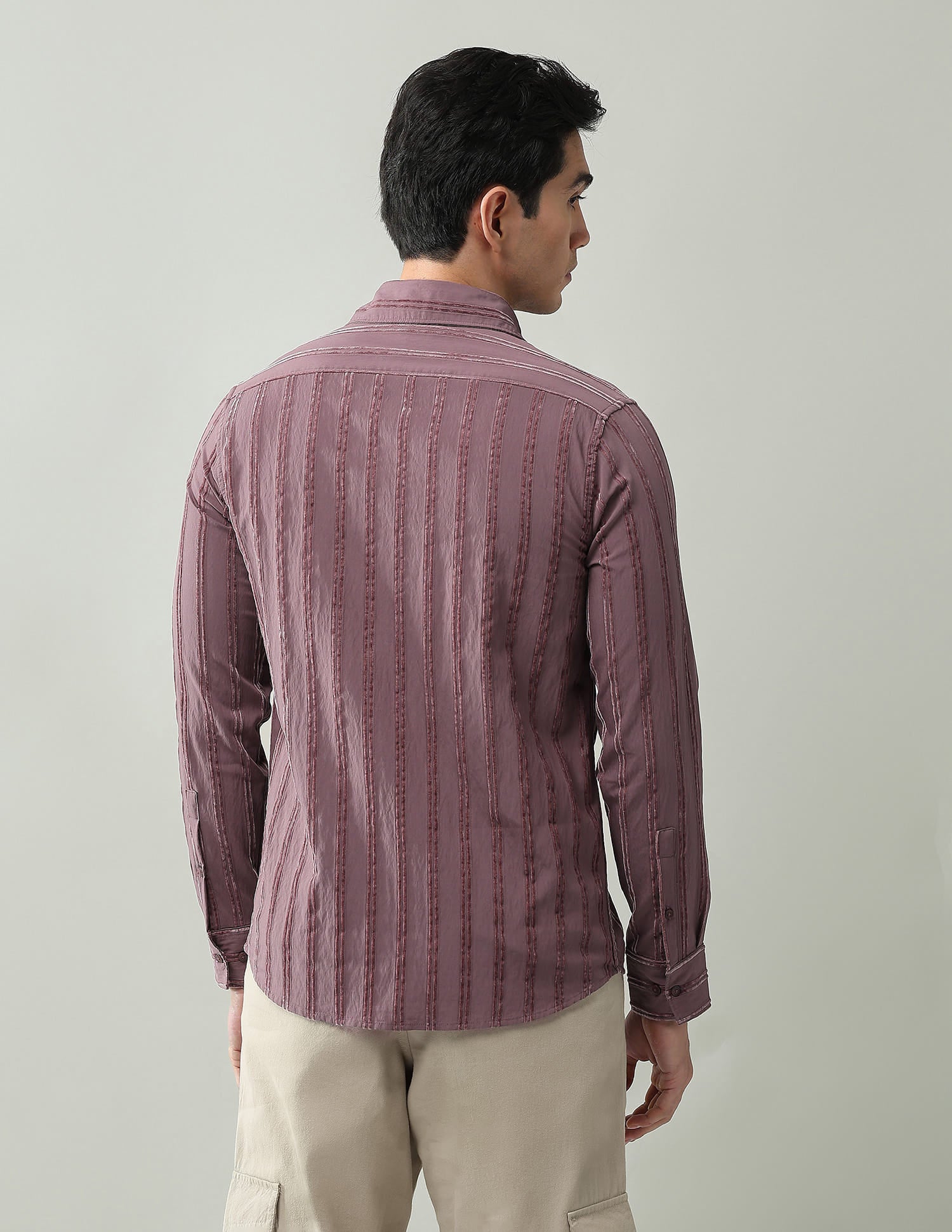 Noir Luxe Vertical Striped Slim Fit Dobby Weave Shirt