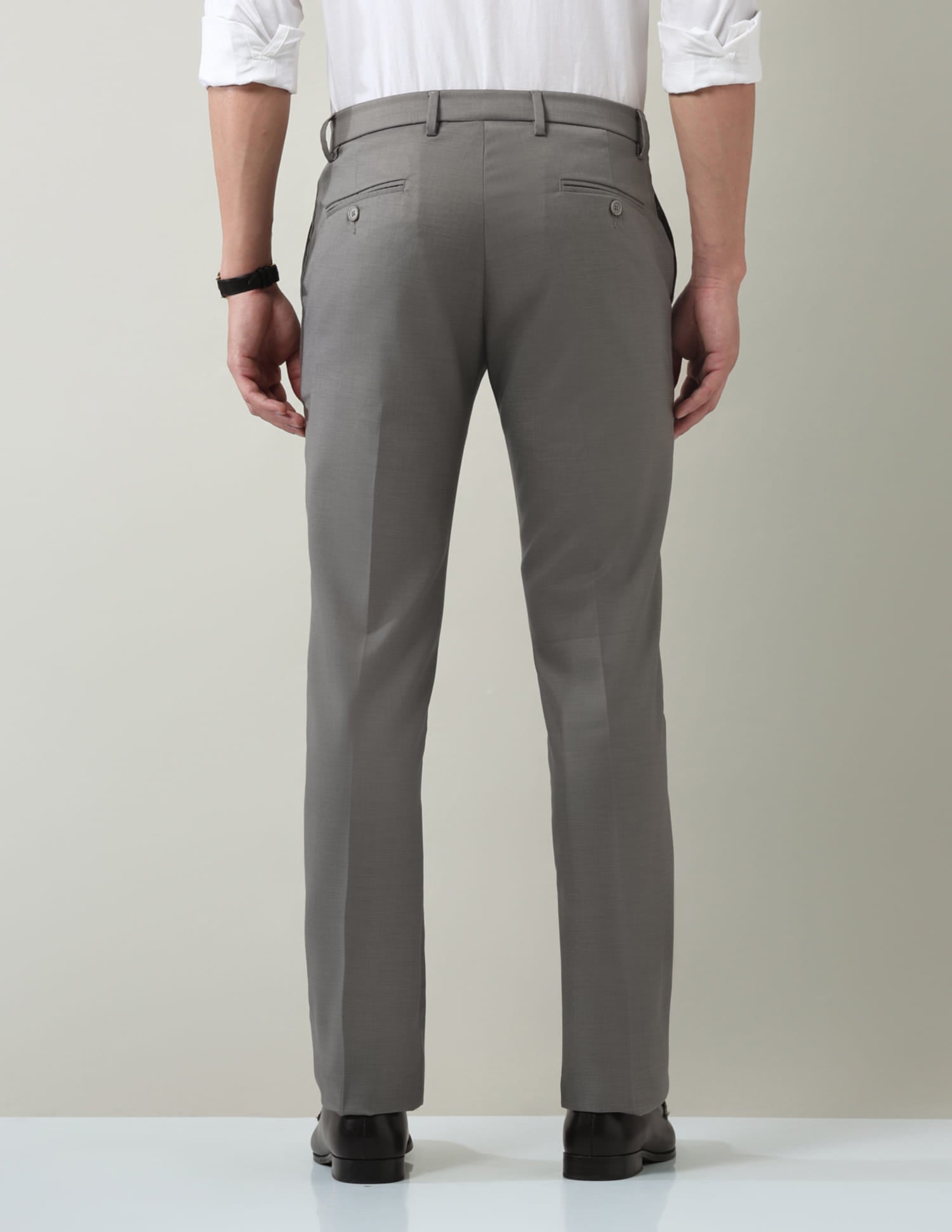 Work Essentials Solid Slim Fit Dobby Trousers