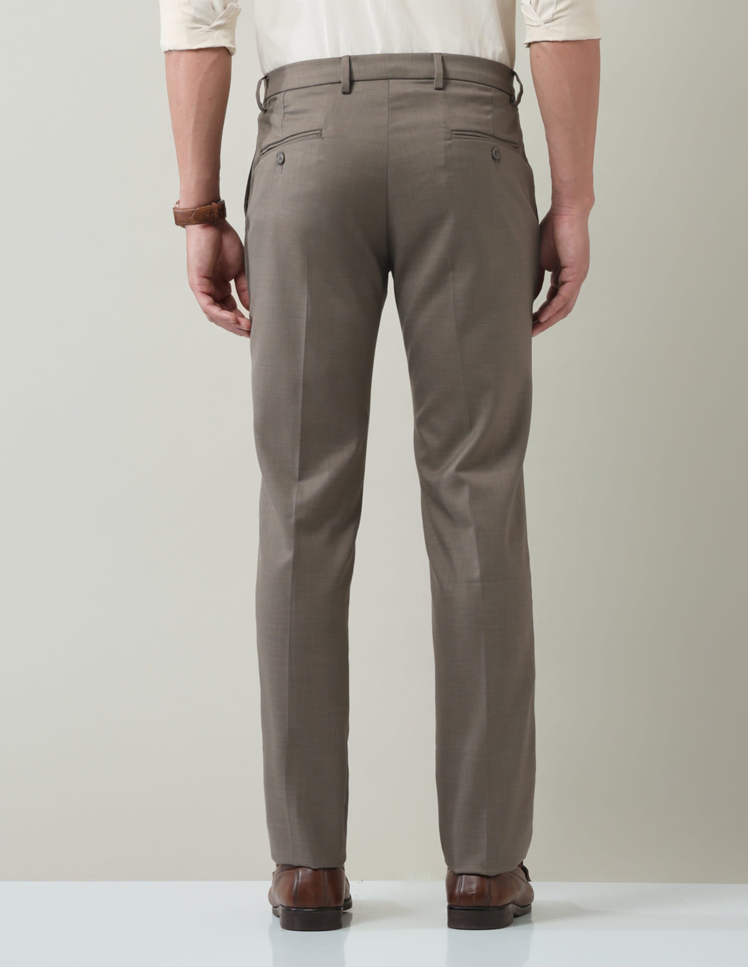 Work Essentials Solid Slim Fit Dobby Trousers