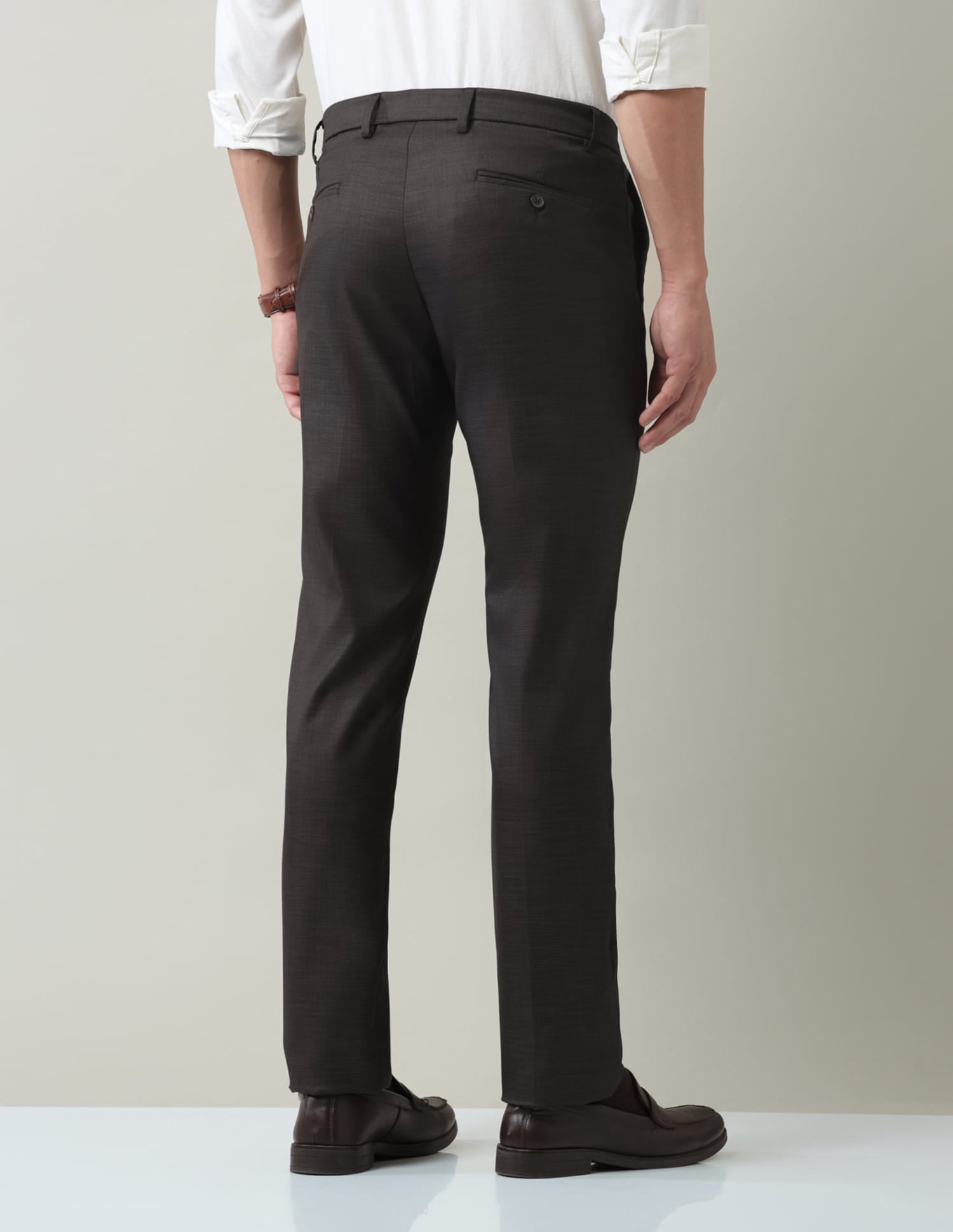 Work Essentials Solid Slim Fit Dobby Trousers