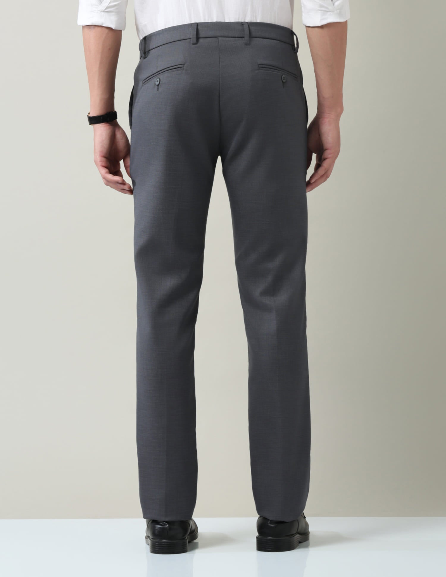 Work Essentials Solid Slim Fit Dobby Trousers