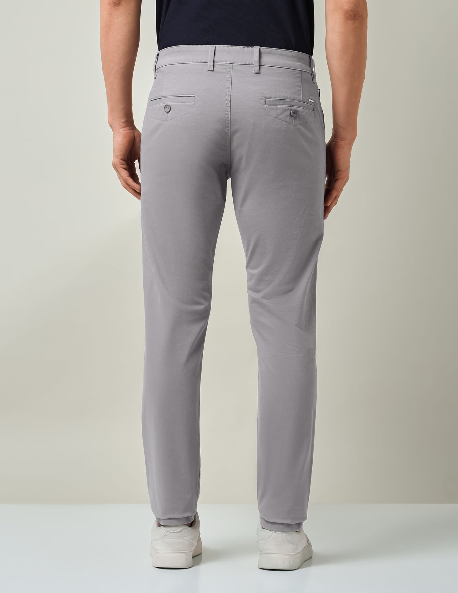 Work Essentials Solid Slim Fit Dobby Trousers