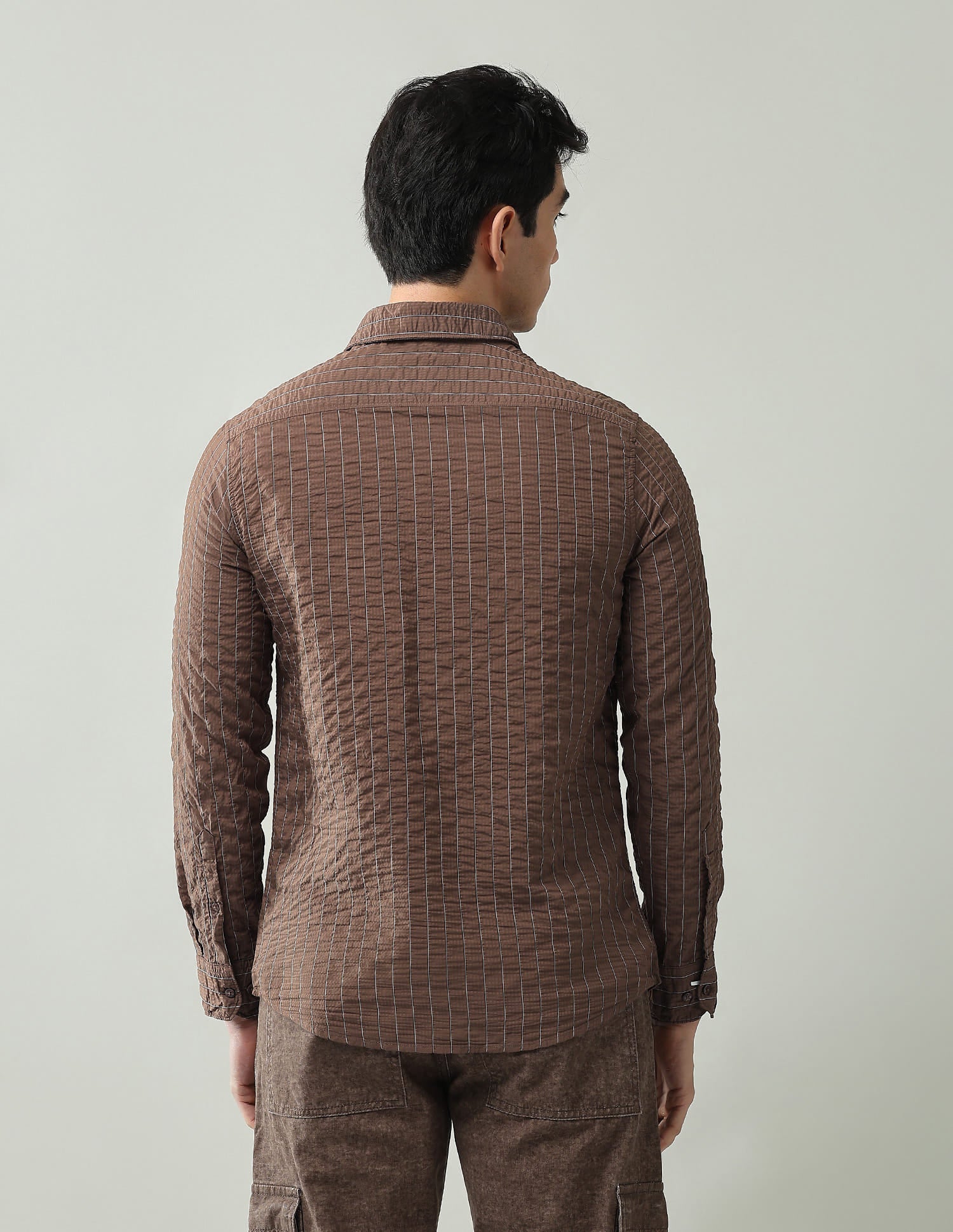 Noir Luxe Vertical Striped Slim Fit Dobby Weave Shirt