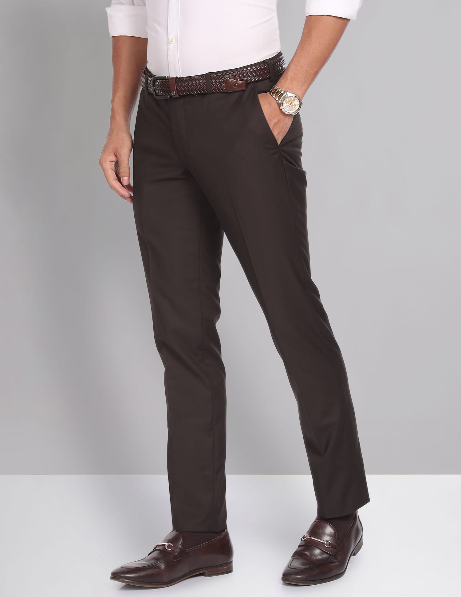 Twill Solid Smart Flex Formal Trousers