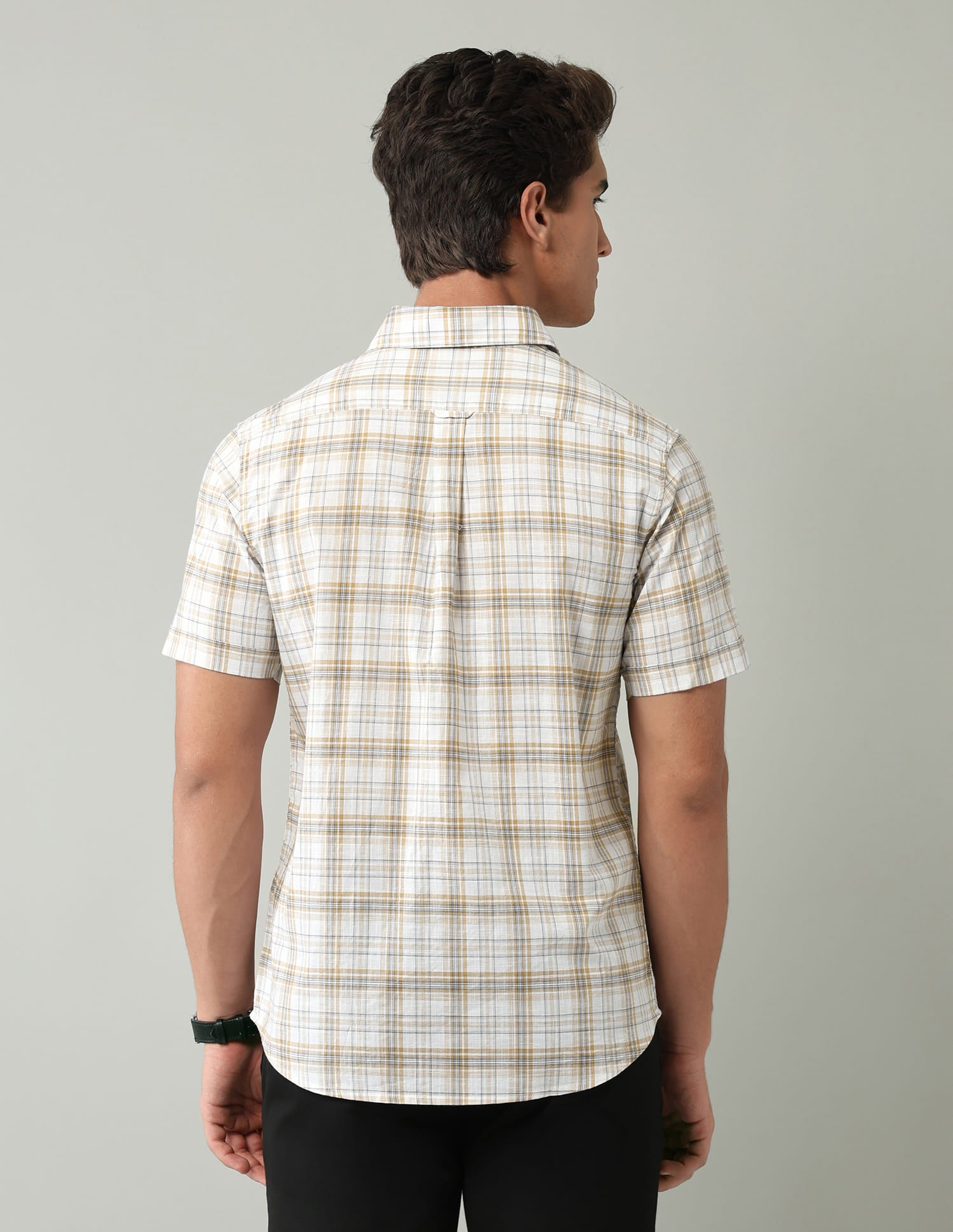 Beige Tartan Checked Regular Fit Shirt