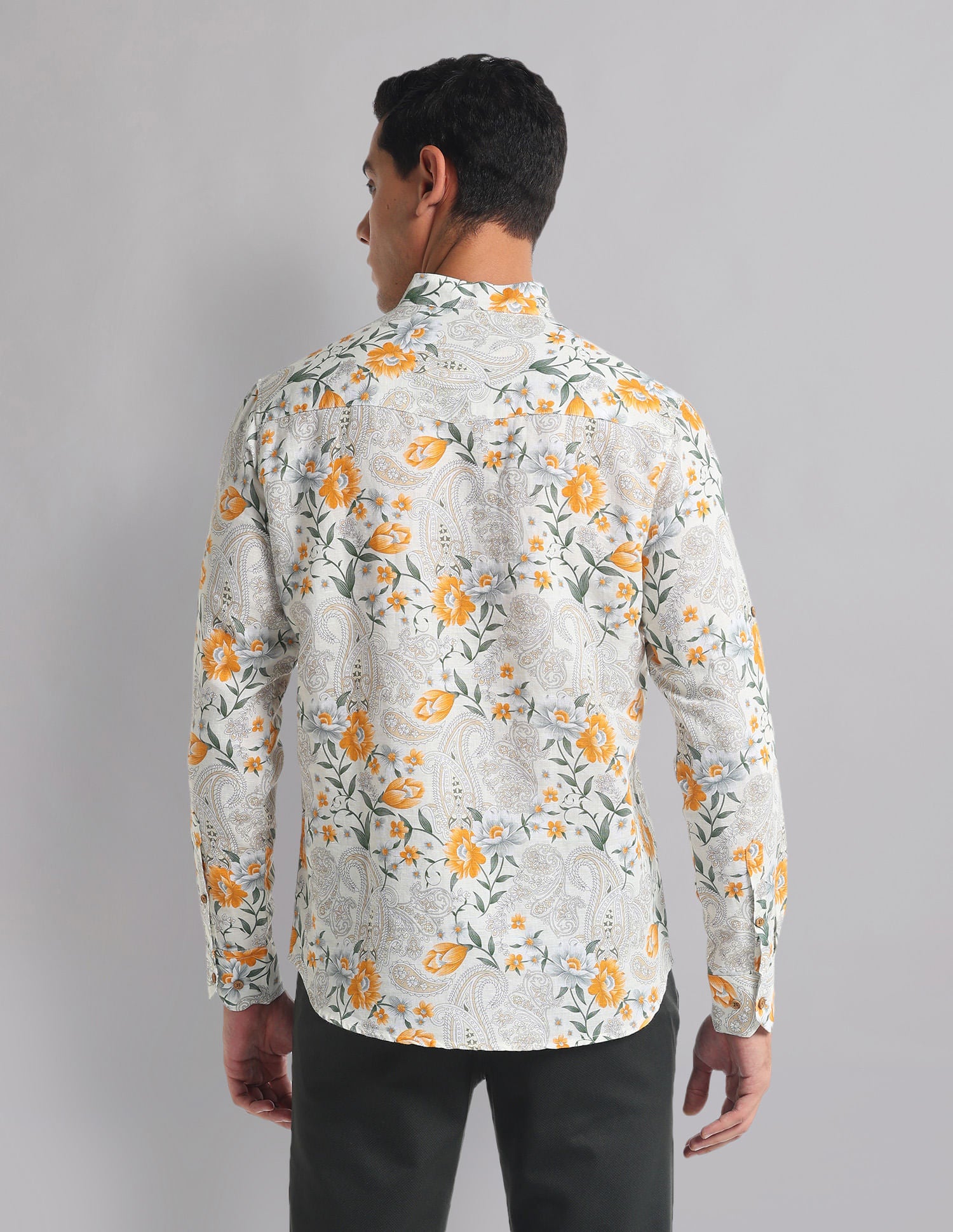 Style-Coded Floral Mandarin Collar Indie Shirt
