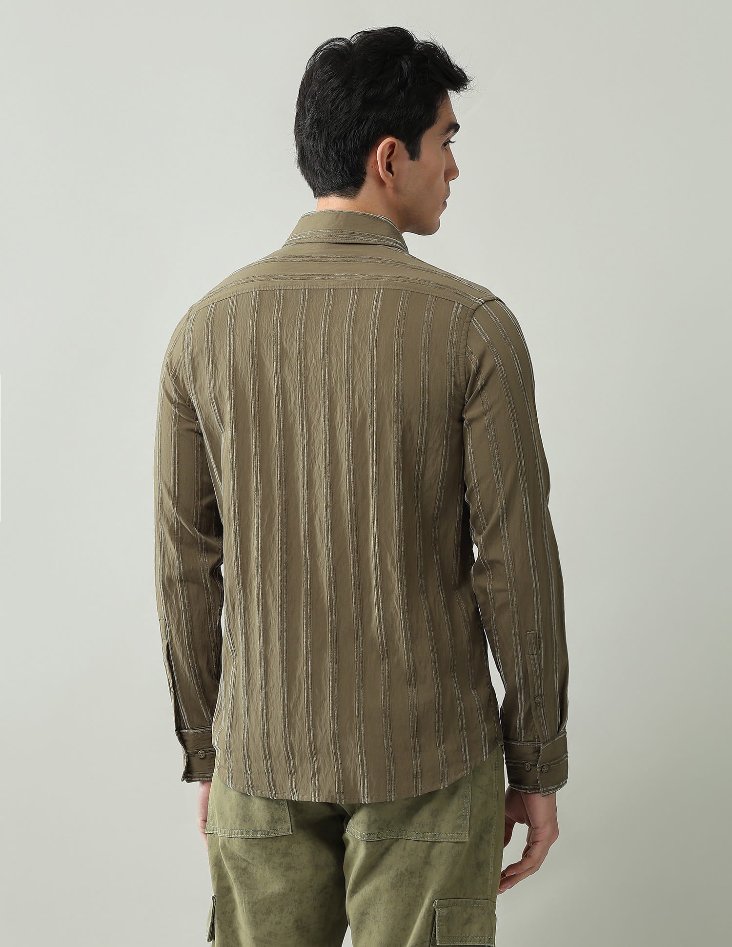 Noir Luxe Vertical Striped Slim Fit Dobby Weave Shirt