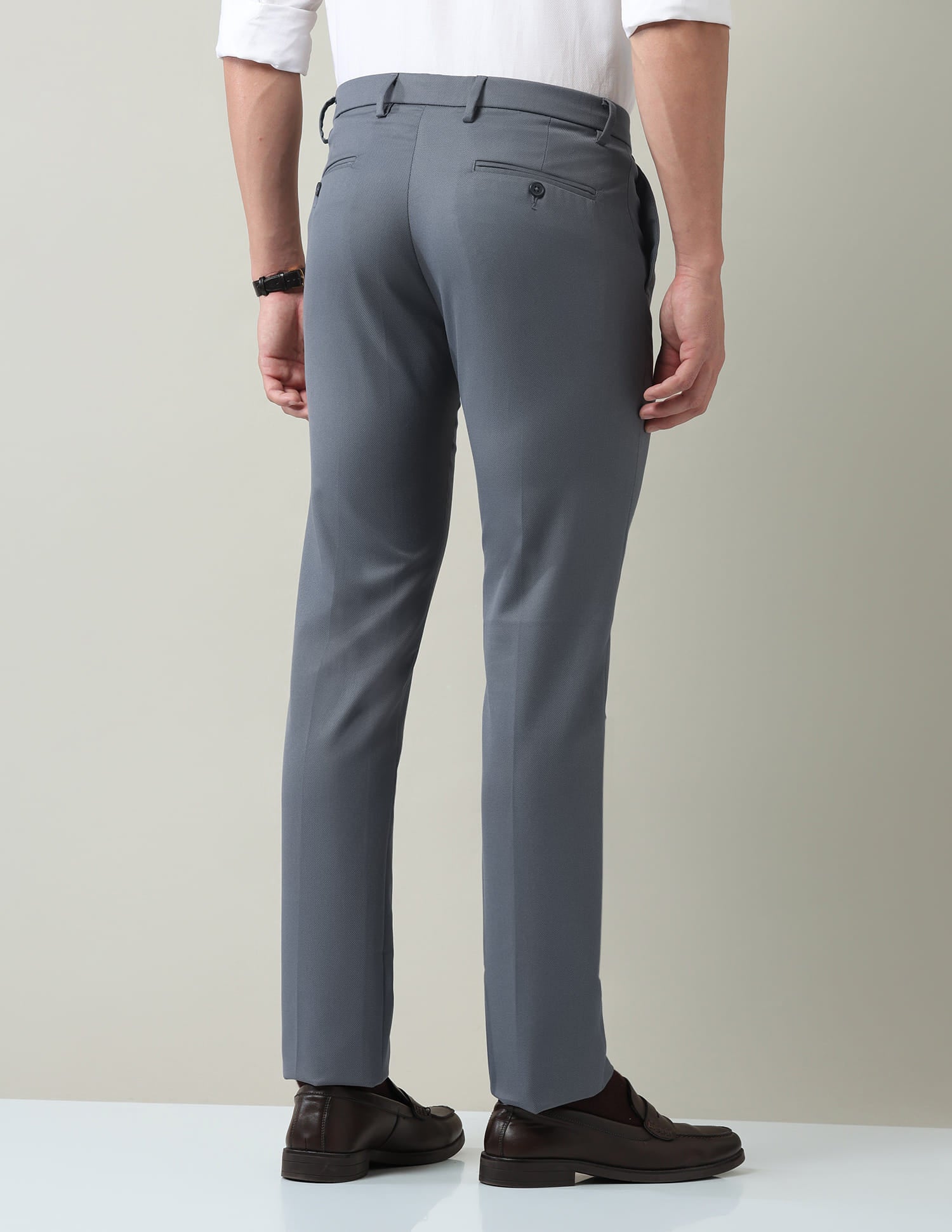 Work Essentials Solid Slim Fit Dobby Trousers