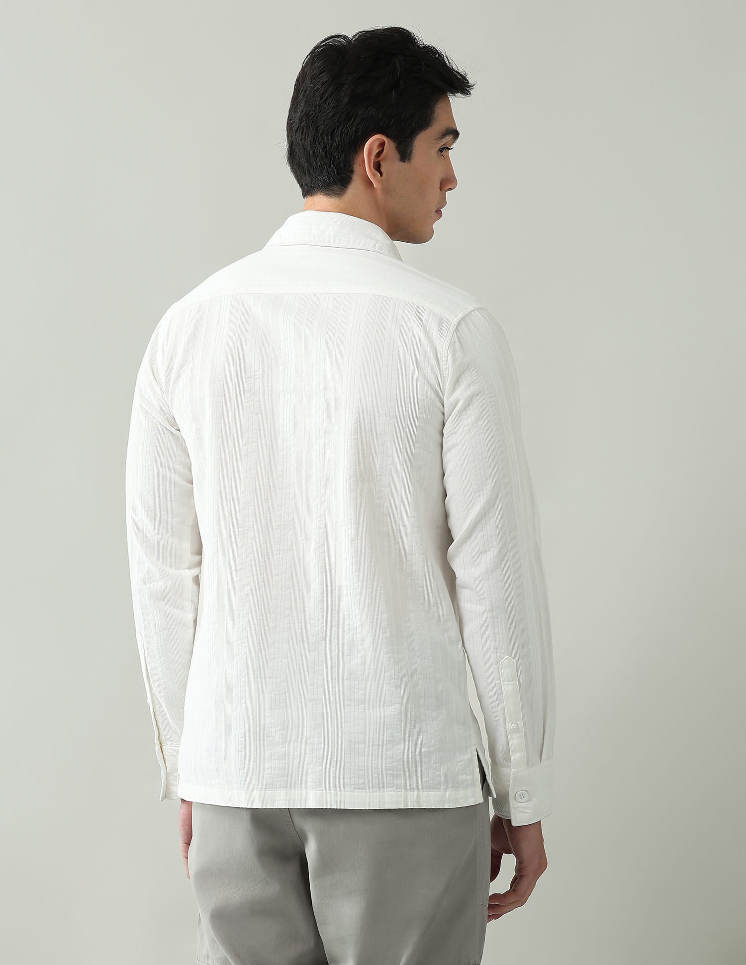 Noir Luxe Vertical Striped Slim Fit Dobby Weave Shirt