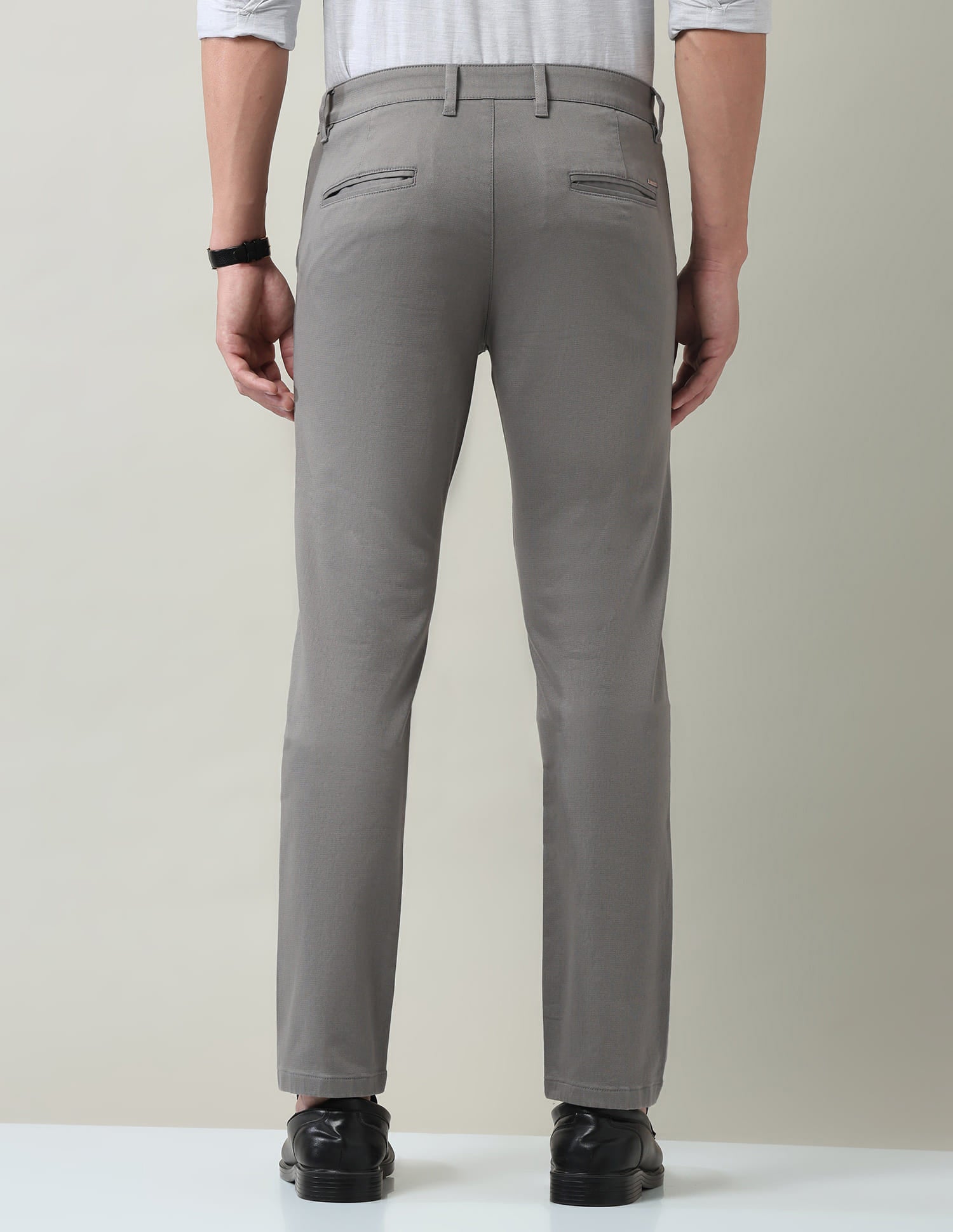 Work Essentials Solid Slim Fit Dobby Trousers