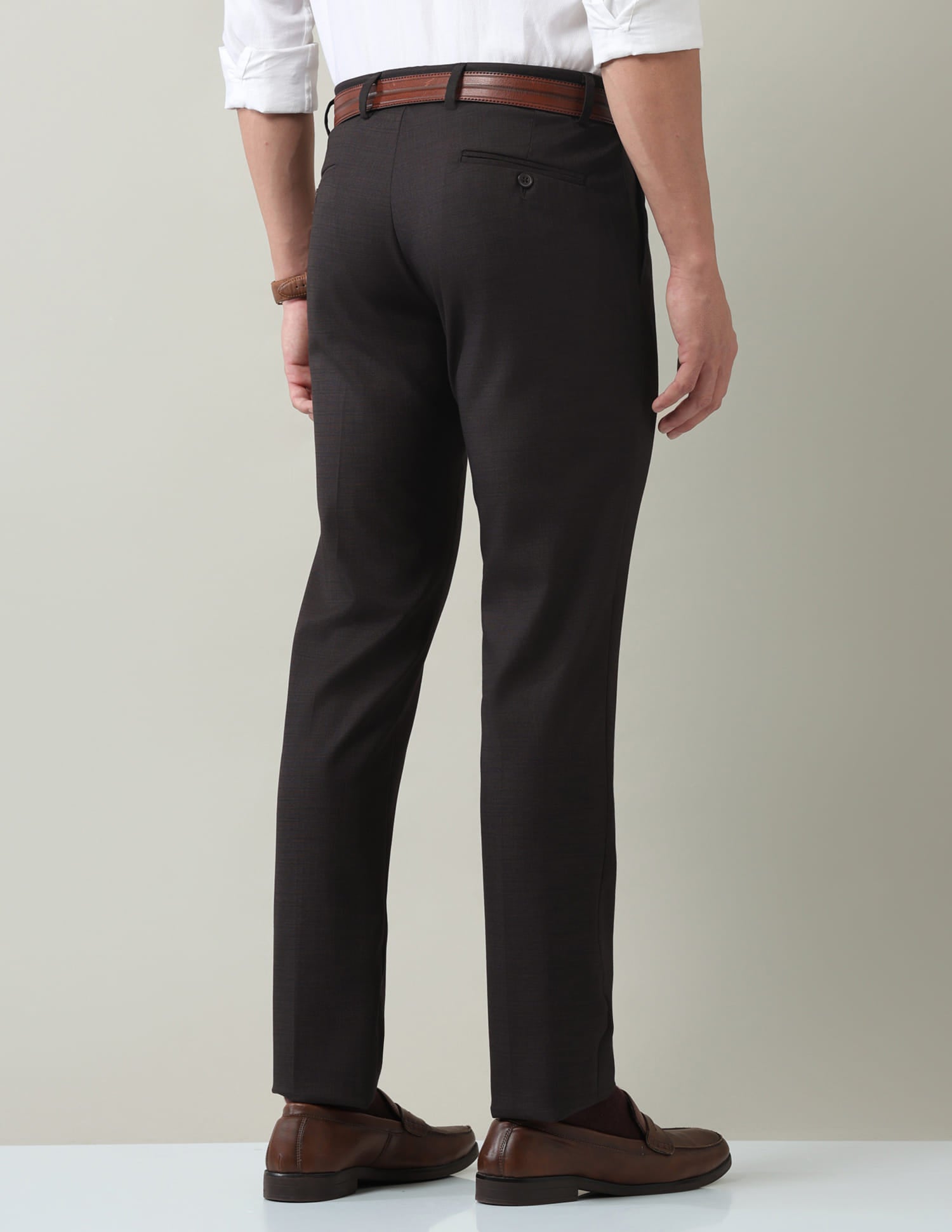 Work Essentials Solid Slim Fit Dobby Trousers