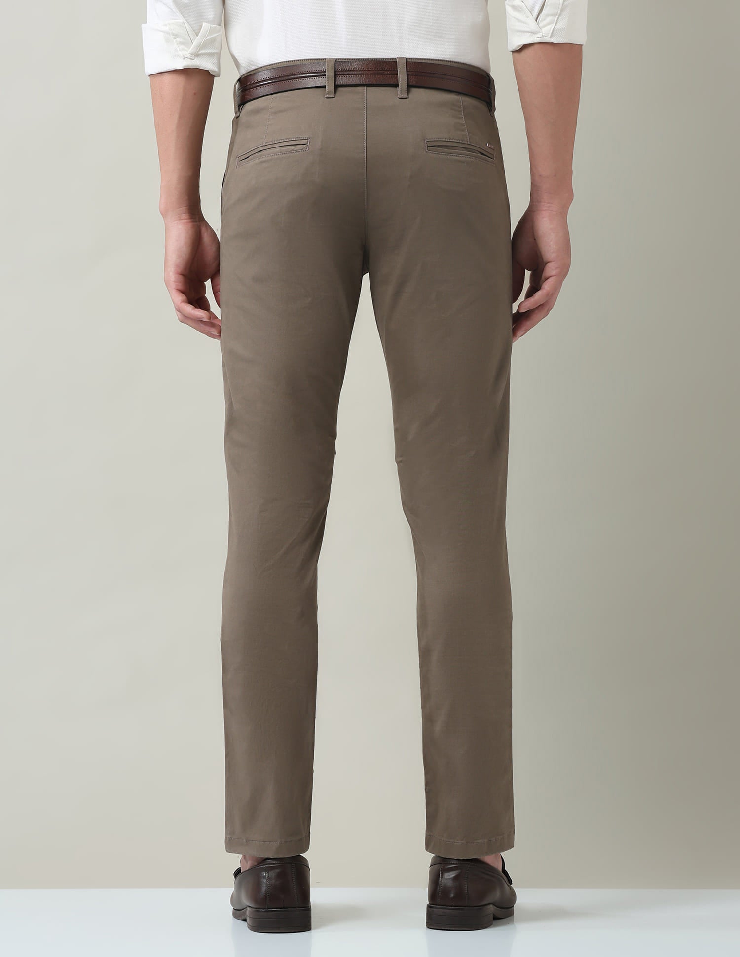 Work Essentials Solid Slim Fit Dobby Trousers