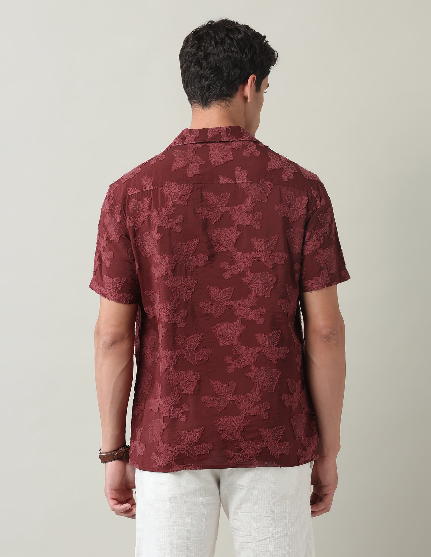 Floral Embroidered Slim Fit Jacquard Shirt
