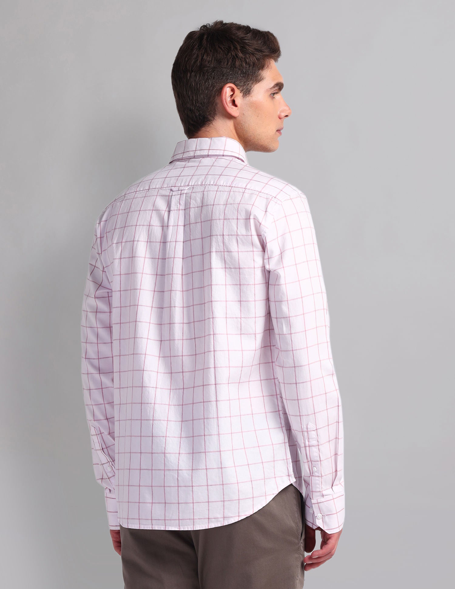 Office essential Windowpane Check Cotton Shirt