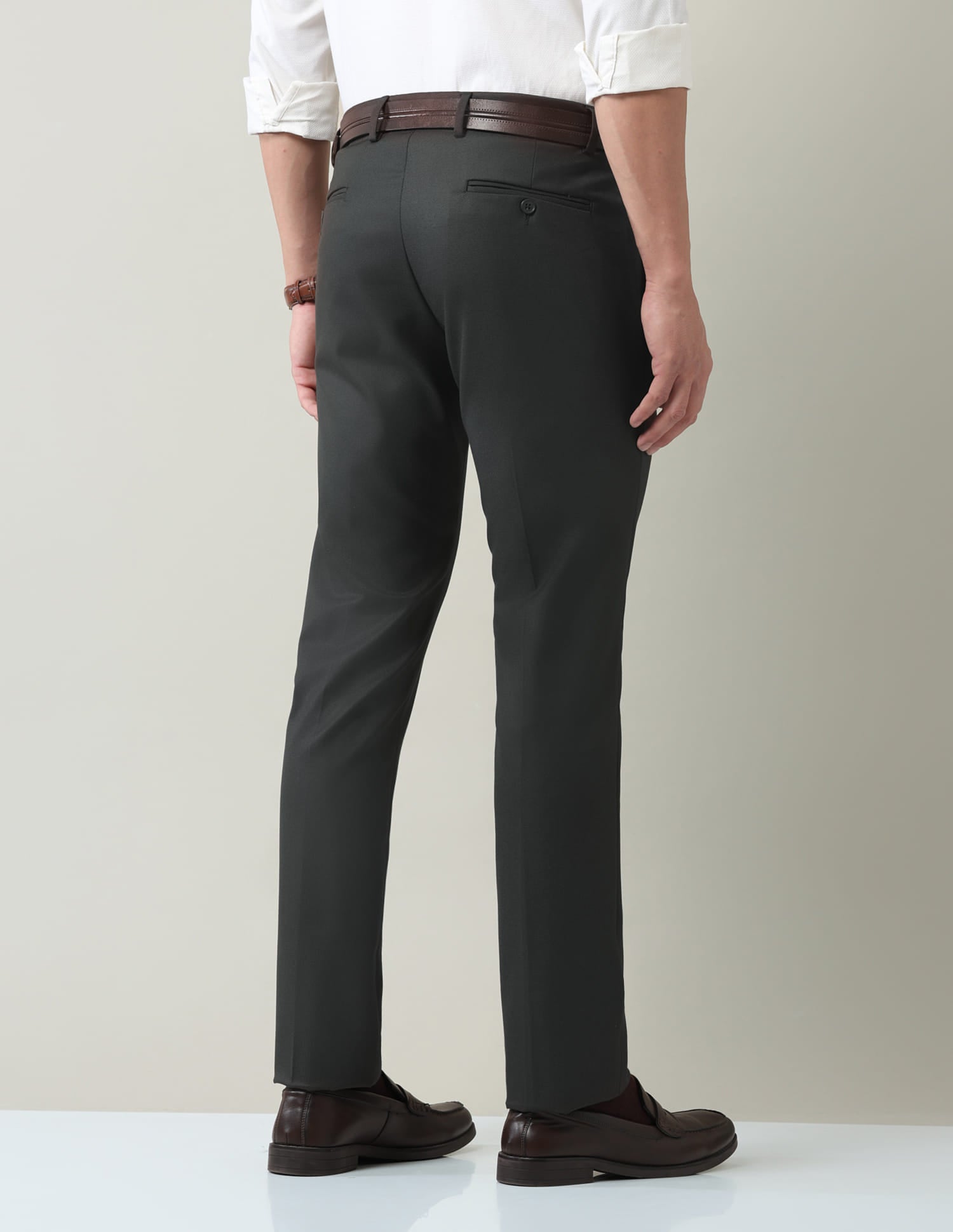 Work Essentials Solid Slim Fit Dobby Trousers