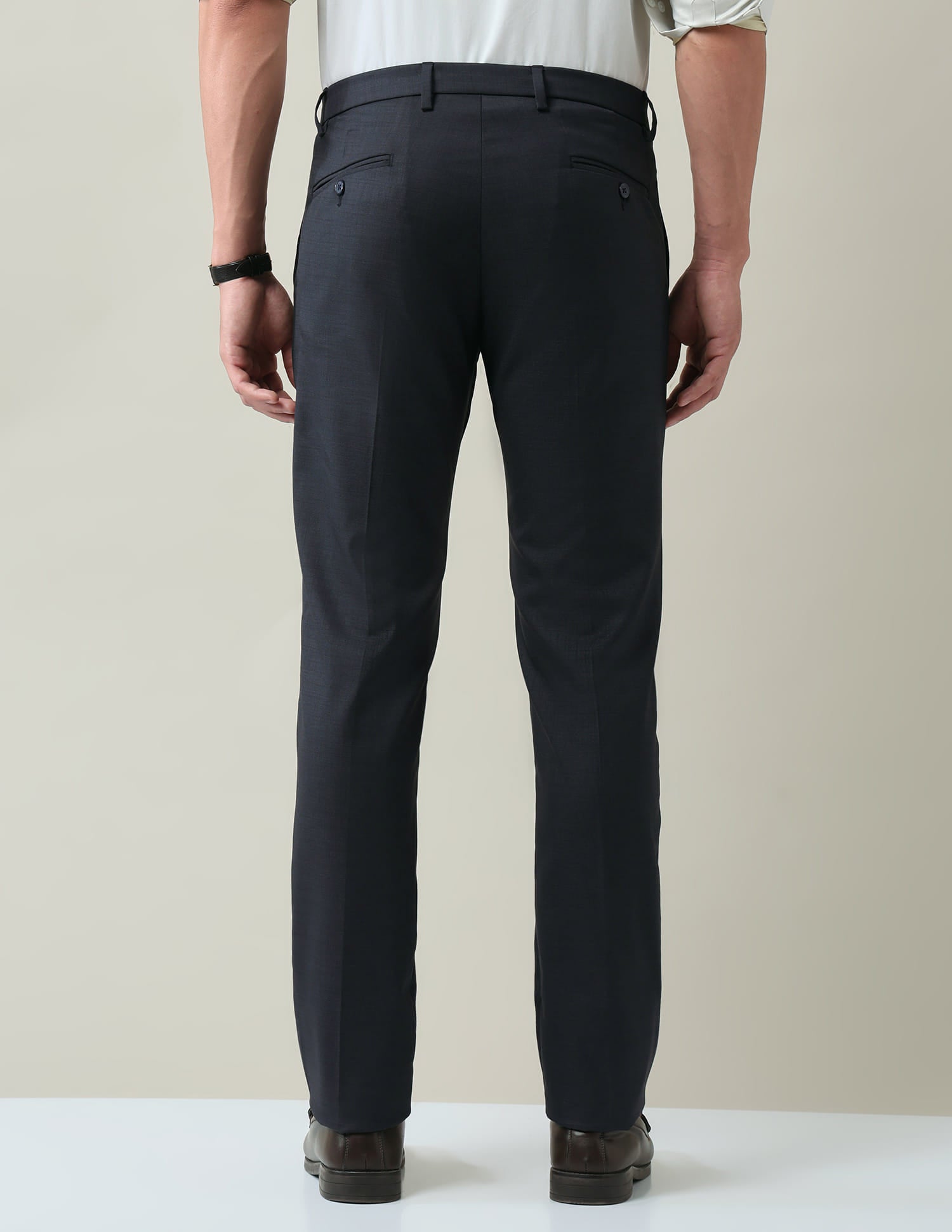 Work Essentials Solid Slim Fit Dobby Trousers