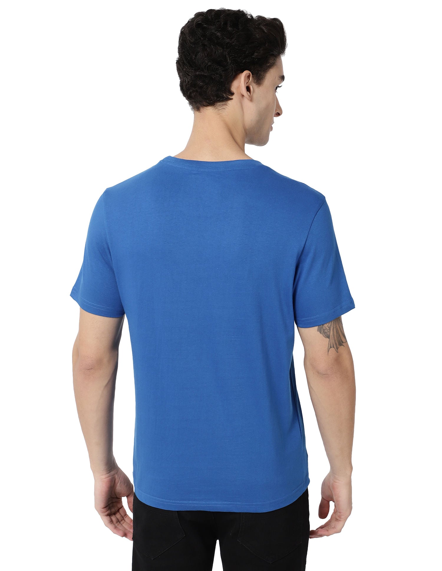 Refined-Edge Crew Neck Brand Print Cotton T-Shirt