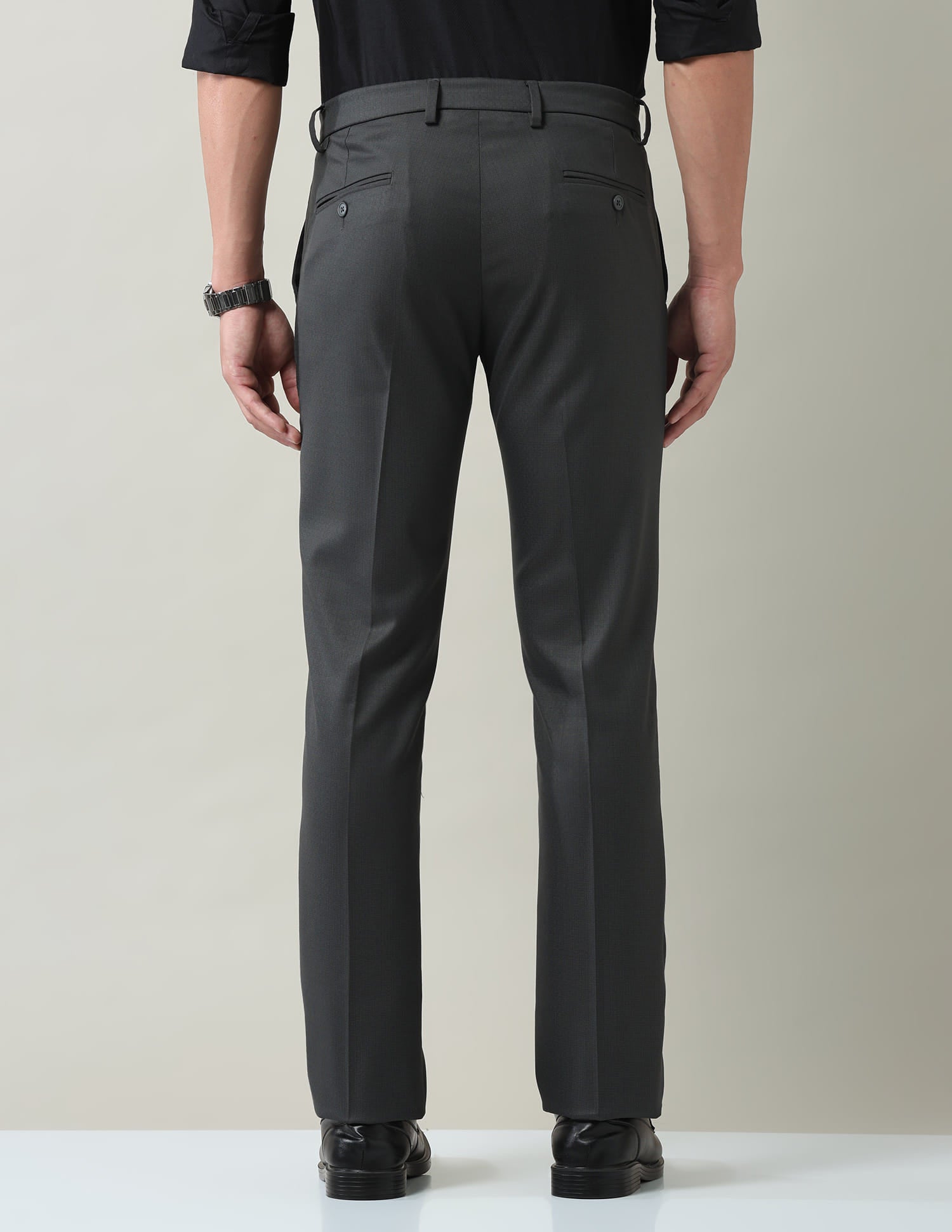 Work Essentials Solid Slim Fit Dobby Trousers