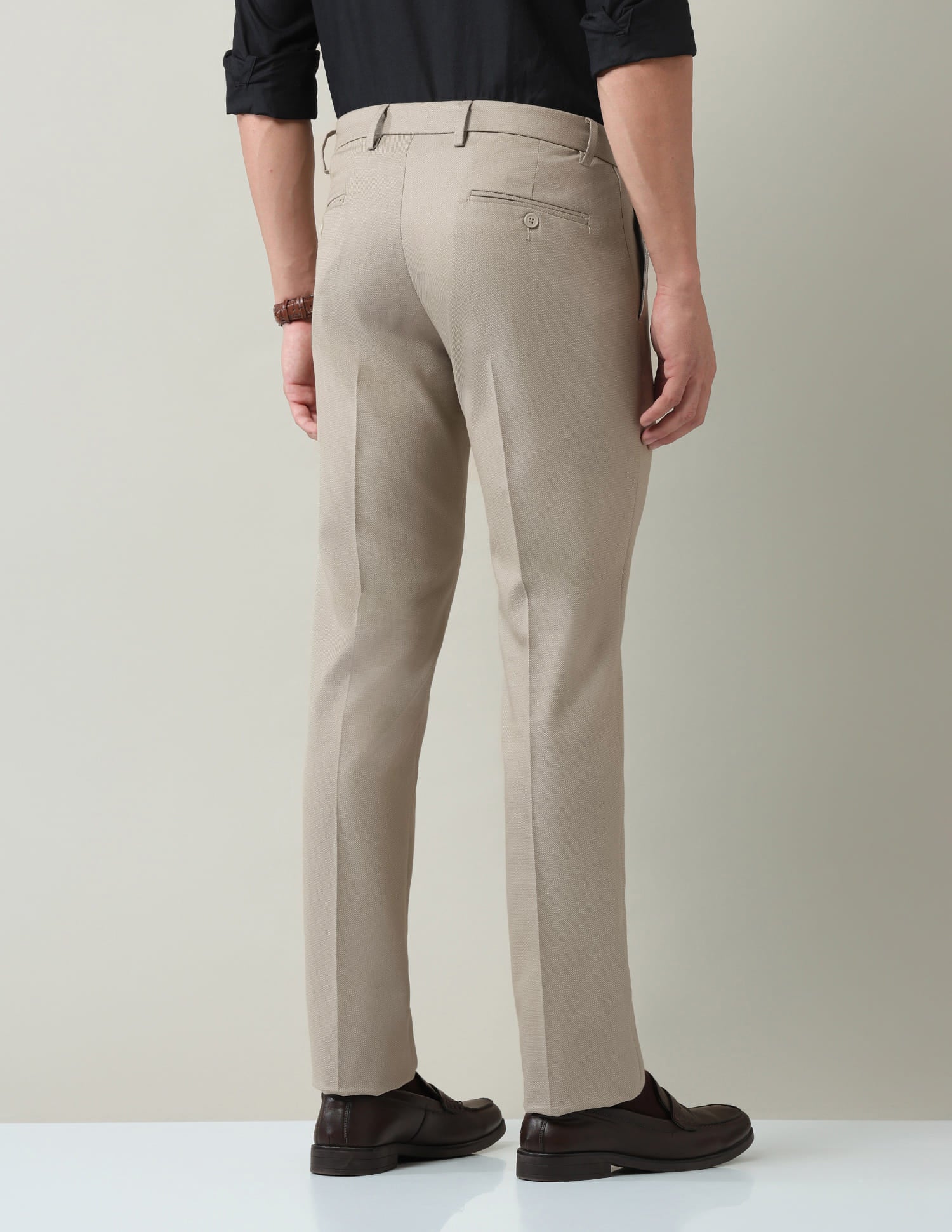 Work Essentials Solid Slim Fit Dobby Trousers