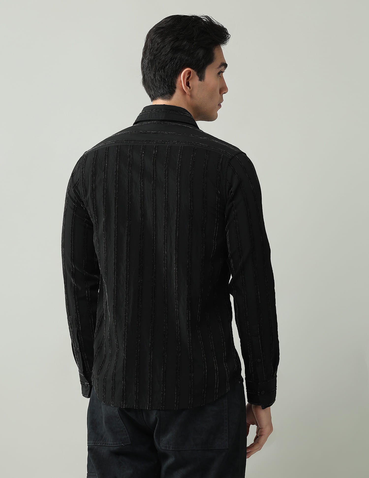 Noir Luxe Vertical Striped Slim Fit Dobby Weave Shirt