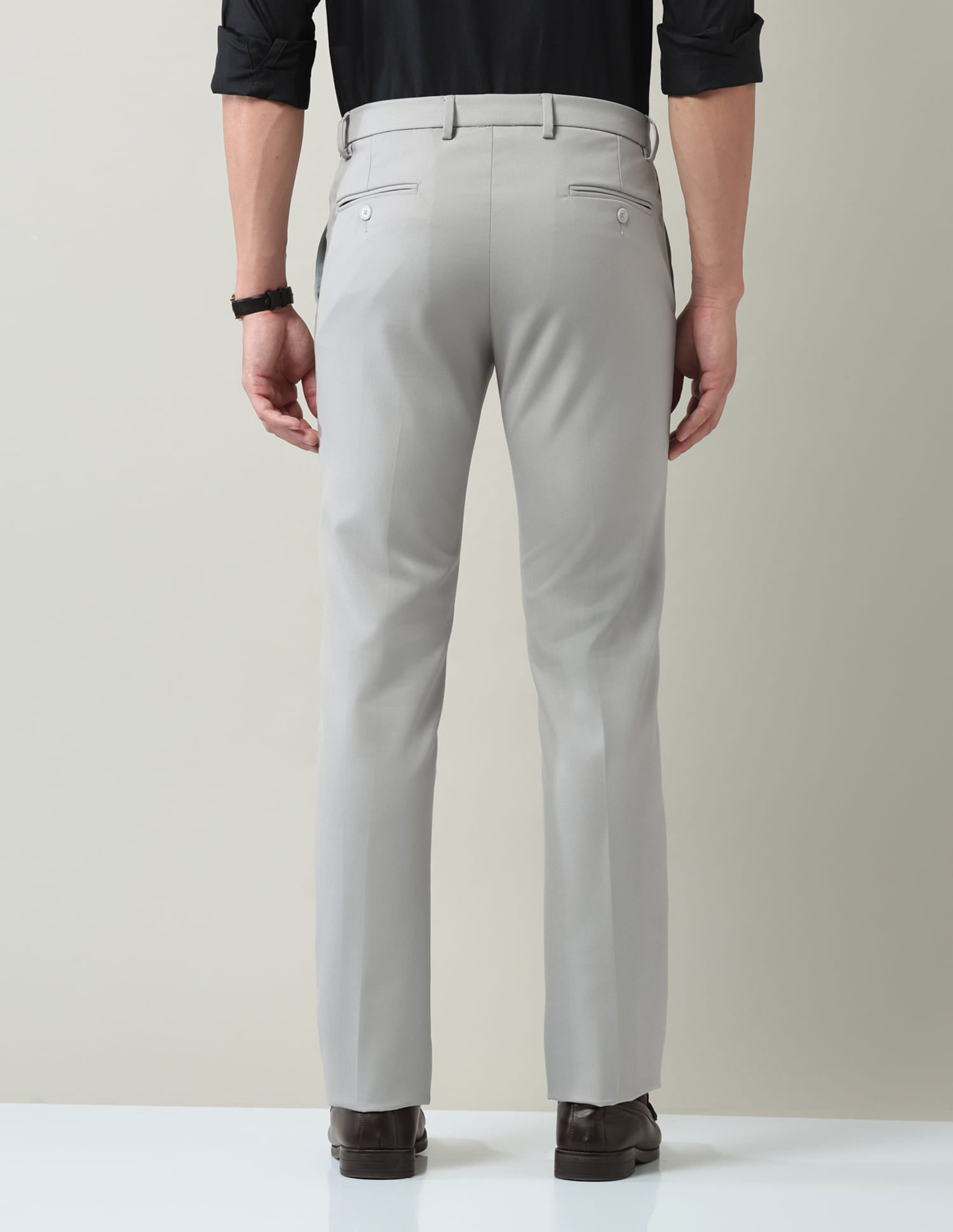 Work Essentials Solid Slim Fit Dobby Trousers