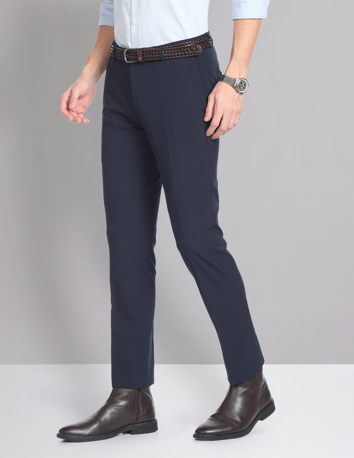 Twill Solid Smart Flex Formal Trousers