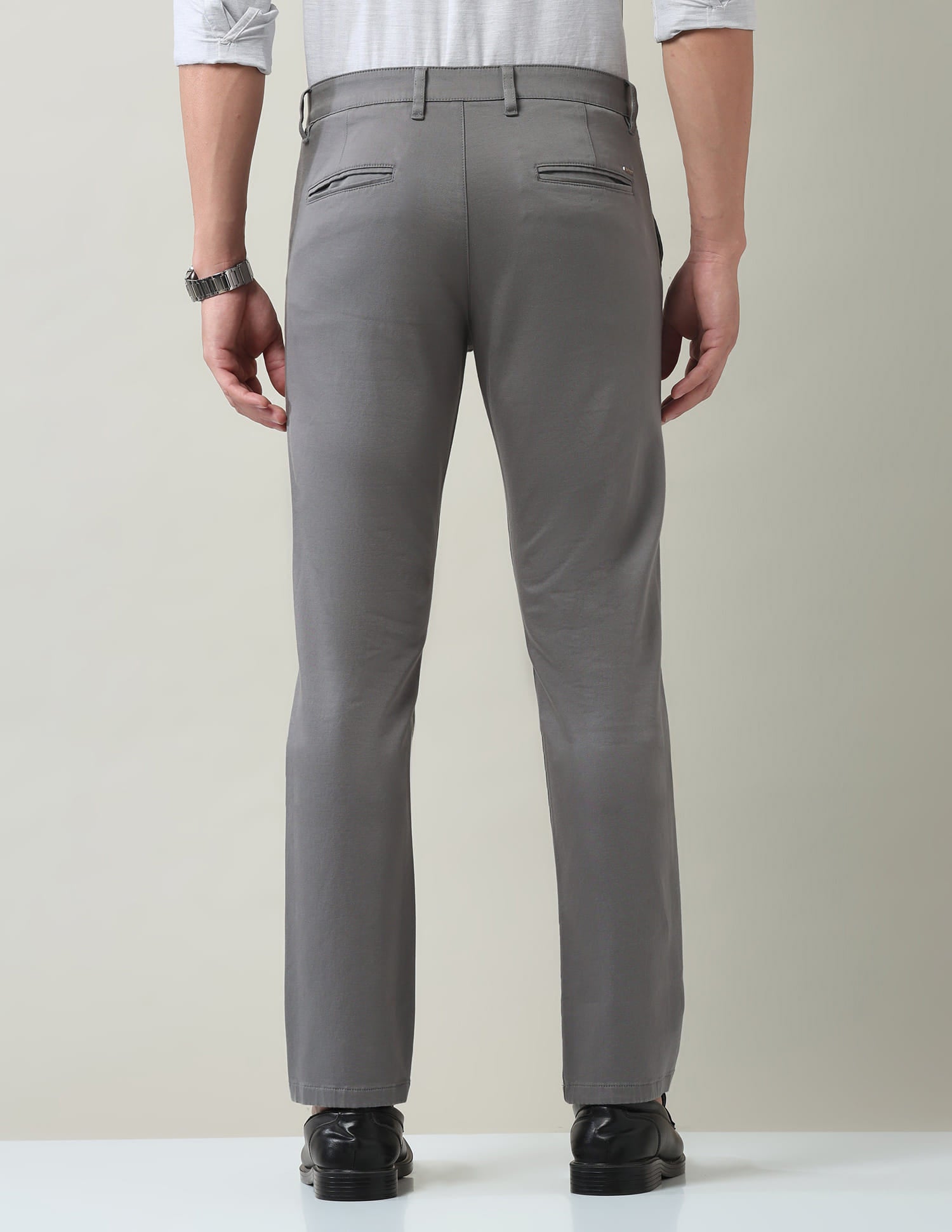 Work Essentials Solid Slim Fit Dobby Trousers