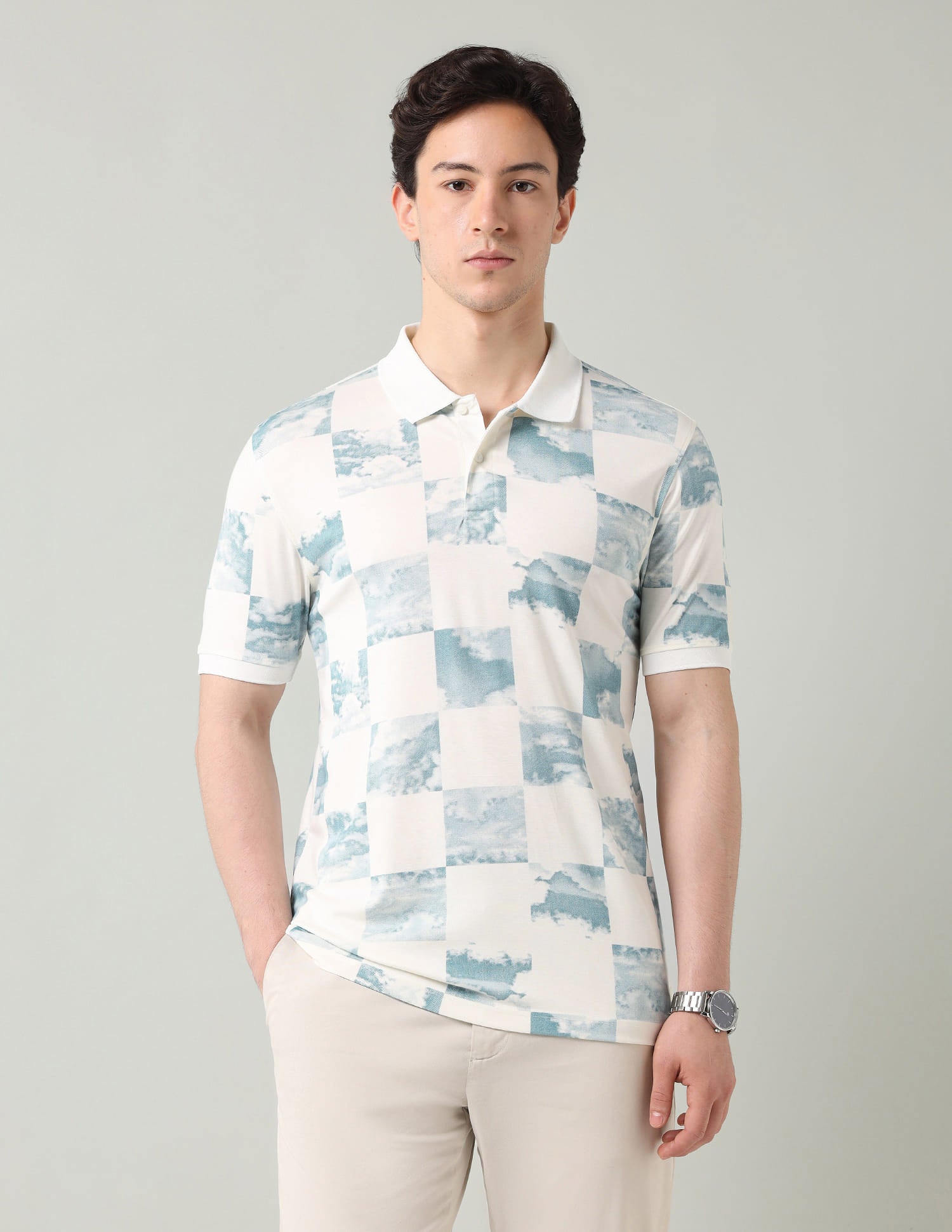 Geometric Patterned Regular Fit Polo Shirt