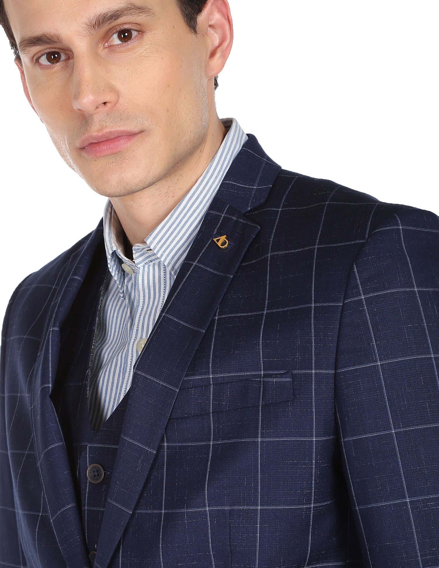 Office Staple Tailored Fit Windowpane Check Three Piece Suit
