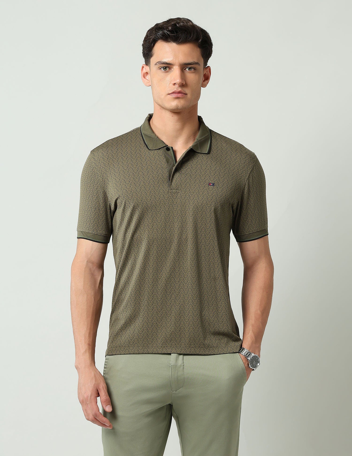 Geometric Printed Slim Fit Polo Shirt