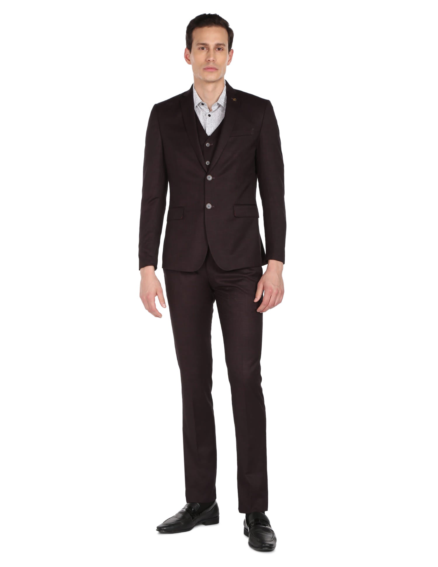 Corporate-Coded Tailored Fit Solid Three Piece Suit